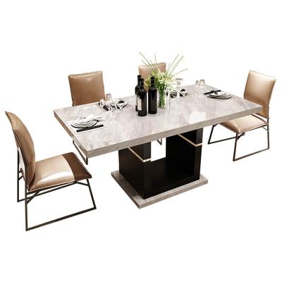 China (Other) adjustable natural marble dining table chair combination after modern simple rectangular table rice solid wood table for sale