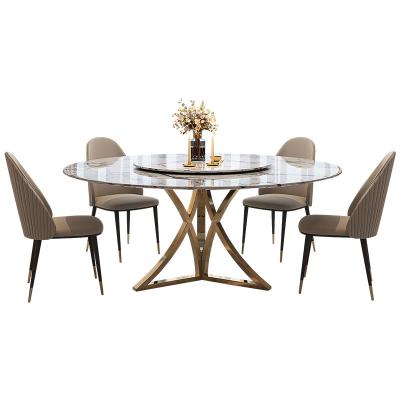 China (Other) Round Table Adjustable Italian Light Marble Table With Turntable Slate Round Table Modern Minimalist Chairs for sale