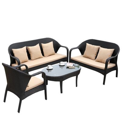 China Durable Outdoor Sofas With Rattan Tables And Chairs Villa Garden Terrace Rattan Casual Outdoor Lazy Family Type Sofas Small Sofas for sale