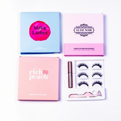 China New Design Custom Eyelash Box Waterproof Packaging Magnetic Lashes 3 Pair Magnetic Eyelash With Eyeliner for sale