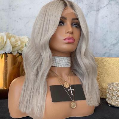 China Loose Wave Customized Silver Ombre Gray Color HD Lace Wave Virgin Cuticle Aligned Hair Lace Front Wigs for sale