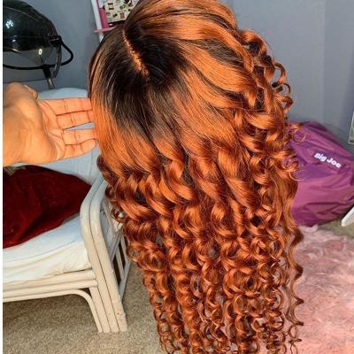 China Virgin Brazilian Remy Human Hair Lace Front Curly Kinky Curly Wigs With Orange Headband Unprocessed Baby Hair Color Wigs for sale