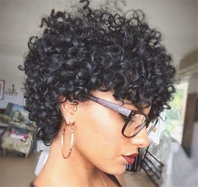 China Short Curly Pre Plucked Brazilian Hair 13*4 Wigs For Black Women Pixie Bob Cut Natural Color Kinky Curly Lace Front Wigs for sale