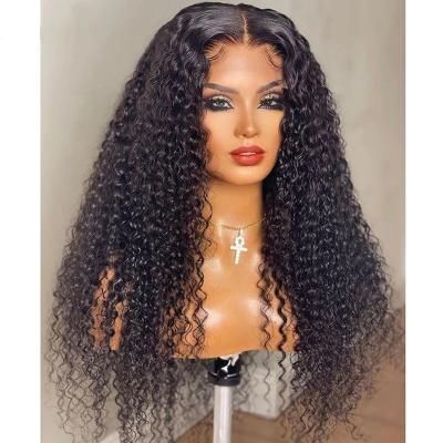 China Super Wave Glueless Deep Curly Raw Brazilian Hair Pre Plucked Hairline Lace Closure Wig With Baby Hair for sale