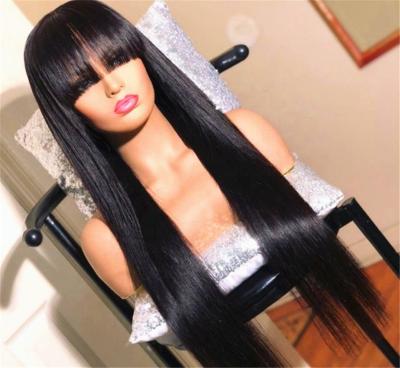 China Super Wave Pre Plucked Long Straight Natural Color Virgin Brazilian Hair 360 Lace Wig With Bangs for sale