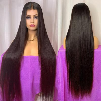 China Longest Super Wave 30-40 Inches Silky Straight Invisible Knots Virgin Brazilian Hair 13*4 Lace Front Wigs for sale