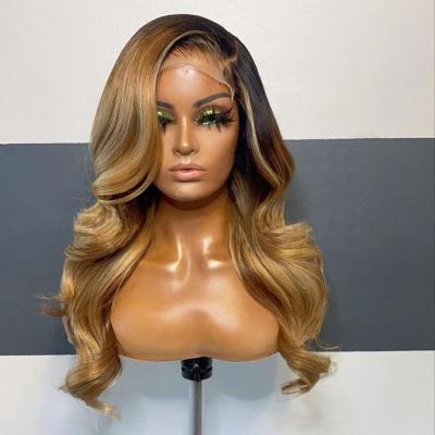 China Natural Wave Cuticle Aligned Black Brown Ombre Color Natural Wave Wig Pre Plucked Peruvian Hair Full Lace Wigs for sale