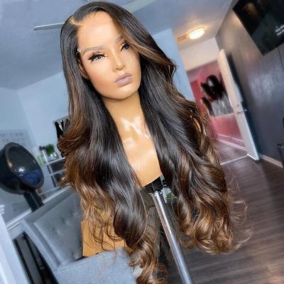 China Inspired Loose Wave Ombre Brown Brazilian Wave Hair Cuticle Aligned Full Lace Wigs For Black Women for sale