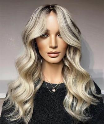 China Hot Selling Custom Customized Customized Fee Wave Highlight Body Wave Virgin Human Hair Blonde Natural Full Lace Wigs for sale