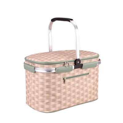 China Wholesale Tote Cooler Basket Bag Aluminum Outdoor Foldable Frame Large Capacity Fashion Picnic Basket Thermal Insulated Box for sale