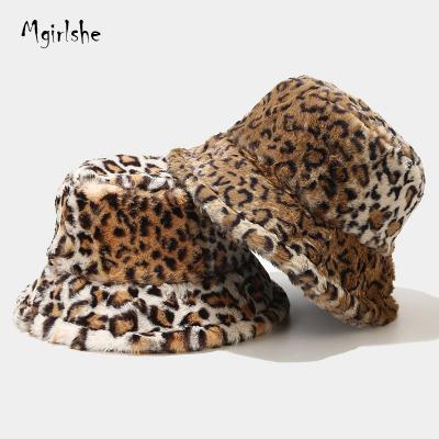 China Mgirlshe Character Fashion Winter Leopard Fleece Faux Fur Fisherman Hat For Women Teens Girls Fuzzy Warm Bucket Outdoor Plush for sale