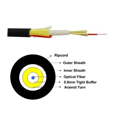 中国 2コア 非金属FRP 外部 FTTH 繊維ドロップケーブル 0.4mmx7 鋼鉄線 販売のため