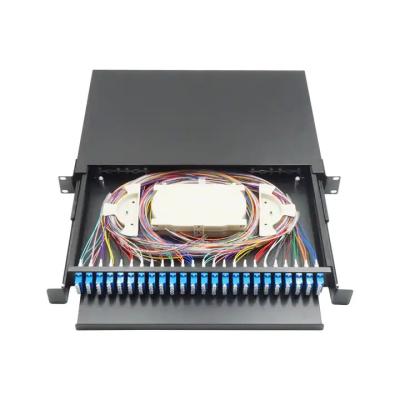 Cina Rack Mounted Sliding Type 1U 24 Port Fiber Patch Panel LC UPC Quad Fully Loaded 96 Core ODF in vendita