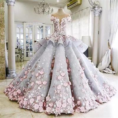 China VLLUSISA Anti-Static Colorful 3D Flowers Princess Appliqued Bridal Gown Vestido De Novia Wedding Dress Pink for sale