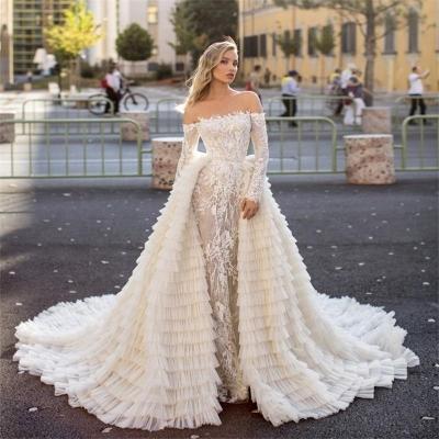 China Custom Made High End Corset Wedding Dress Mermaid Veil Two Piece Wedding Dress Anti-Static With Tiered Detachable Train for sale