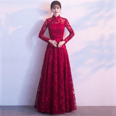 China Long Sleeve Islamic Evening Dress Custom Made Lace Appliqued Muslim Evening Dress Anti-Static for sale