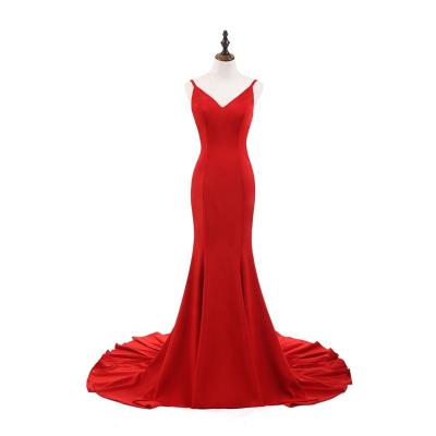 China 2021 Fashion Anti-static Spaghetti Straps Red Simple Backless Evening Dresses Even Dresses for sale