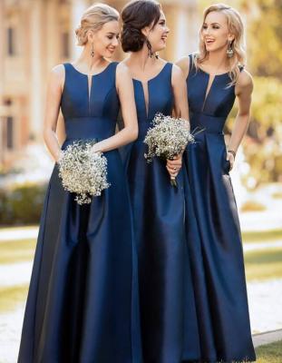 China High Quality Anti-Static Satin Simple Sleeveless Bridesmaid Dresses Custom Made Plus Size Maid Of Honor Gowns for sale