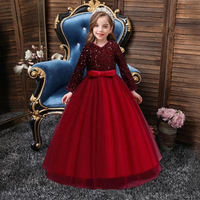 China Long Sleeve Bling Bling Bridesmaid Dresses Sequined Kids Long Sleeve Ball Gown Dress Dresses for sale