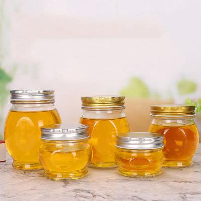 China Wholesale 100ml 200ml 280ml 380ml 500ml 730ml Round Freshness Preservation Recycle Storage Glass Jar For Honey Food Storage Aluminum Lid With Screw for sale