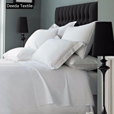 China Deeda Factory 1cm Stripe Hotel Bedding Bed Linen Sheets Carded White Sheet Set for sale