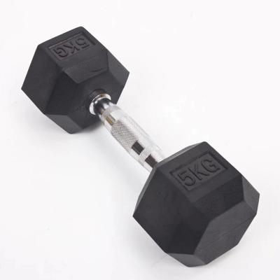 China Factory direct supply of unified weight hexagonal wrapped rubber dumbbells for men and women fitness home gym with kilogram system to practice for sale