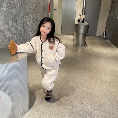 China SE1226 2021 kids casual fashion toddler girls modern thick cartoon bear hoodies and pants baby winter clothing sets for sale