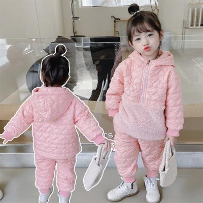 China SE1182 2021 kids casual fashion toddler girls modern thick hoodies and pants baby winter clothing sets for sale