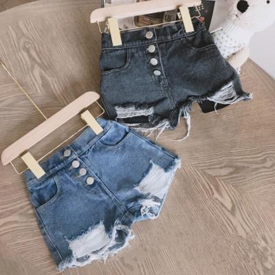 China SE9032 Plus Size Fashion Young Girls Cut Out Washed High Waisted Jeans Kids Shorts Denim Pants for sale