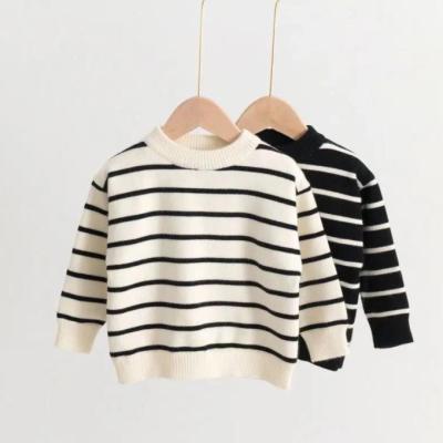 China SE6668 Viable Kids Black White Striped Knitted Sweaters Bow Design Long Sleeve Pullover Boys Sweaters for sale