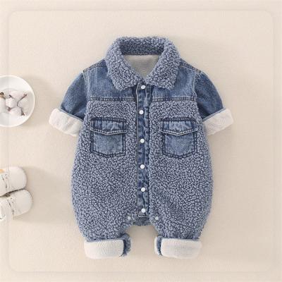 China SE1298 Polyester/Cotton Winter Clothes Overalls Denim Rompers Boys And Girls Fleece Lined Warm Quilted Newborn Clothes Wholesale Baby Girls for sale