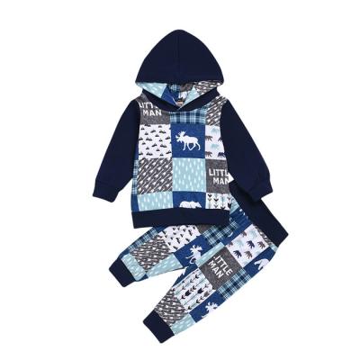 China SE0127 High Quality Autumn Toddler Patchwork Handsome Casual Blue Knitted Suit Baby Boys Breathable Clothing Set for sale