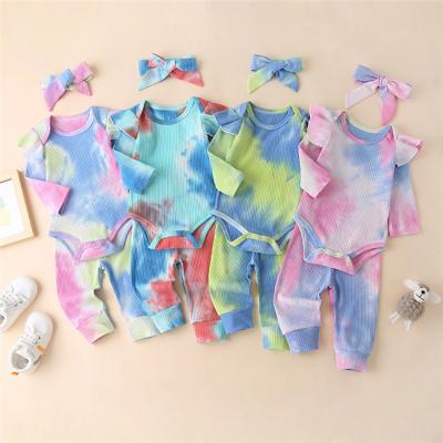 China SE0121 Tie Breathable Dye 0-24 Months Kids Girls Children Long Sleeve Baby Rompers Clothing Sets for sale