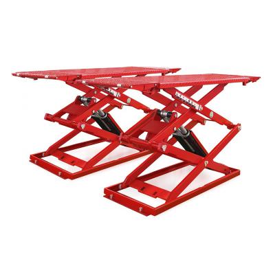 China OEM 220V/380V Mid Diagnosis Motorcycle 4 Post Hydraulic Ultra Thin Post Scissor Car Lift 4 Ton Low Profile for sale