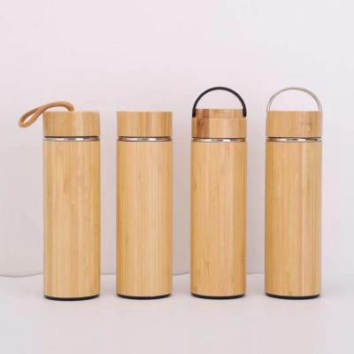 China Stainless Steel Sustainable Tea Tumbler Vacuum Thermos Bamboo Drinking Flask With Tea Infuser for sale