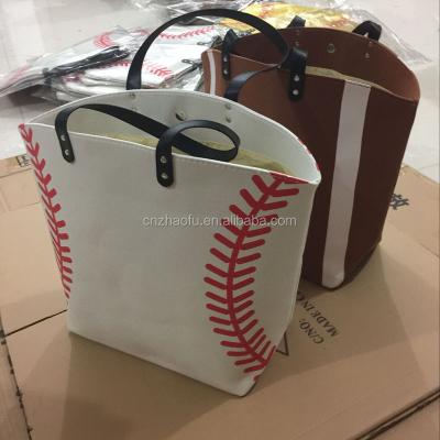 China Recycle Sports Cancas Large Personalized Baseball Tote Bag For Women Shopping Bag for sale