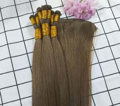 China 100% HAND TIED HAIR WEFT EXTENSION Top Quality European Virgin Hair Cuticle Double Drawn Color 8AYR for sale