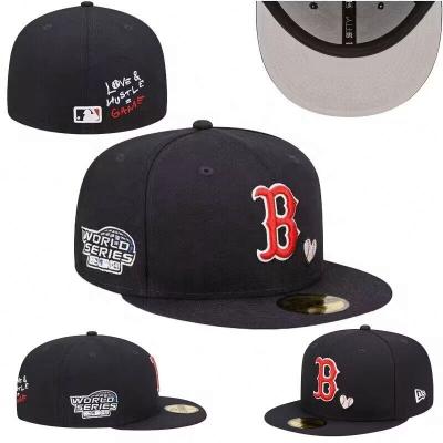 China COMMON ready to ship 3d embroidery side patch fitted hats gorras flat top american baseball LA fitted hats for team for sale