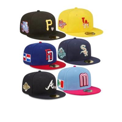 China COMMON in 3d embroidery side stock patch fitted hat gorras flat brim american softball fitted hats for team for sale