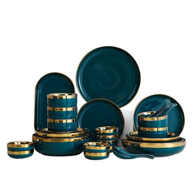 China Sustainable Sustainable Lightweight Deluxe Party Supplies Ceramic Dinnerware Porcelain Dinnerware Sets With Various Plates And Bowl for sale