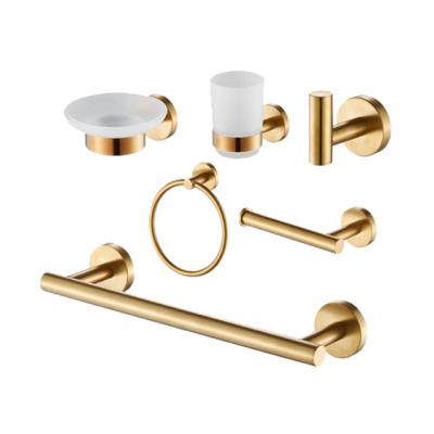 China Luxury Set of 6 Pcs Sustainable Gold Stainless Steel Toilet Bathroom Accessories for sale