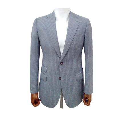 China 100%wool Anti-wrinkle Stripe Pattern Notched Lapel Mens Formal Suit With Bill Pocket for sale