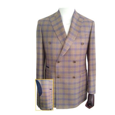 China Tailored Anti-Wrinkle Buttons Plaid Double Breasted Blazer With Elbow Patches For Men for sale