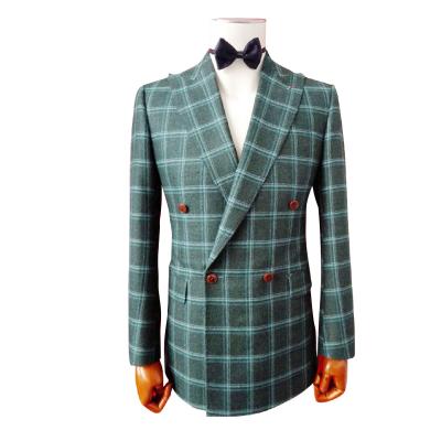 China Anti-wrinkle wide peak lapel bottom right fashion checks men's suit with cross buttons for sale