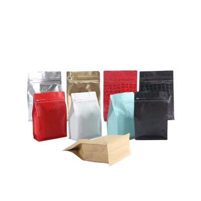 China Plastic Packaging 200g 250g Recyclable Biodegradable Gold Silver Black Eight Ziplock Flat Bottom Side Pouch With Valve For Coffee for sale