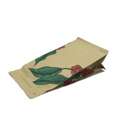 China Recyclable custom logo printed aluminum foil kraft paper coffee bean flat bottom reusable brown coffee bag with valve for sale