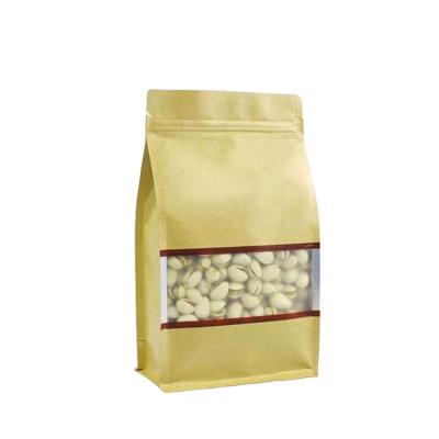 China Low Moq Recyclable Ziplock Stand Up Flat Bottom Paper Bag Nuts Pouch Food Packaging Bag With Window for sale