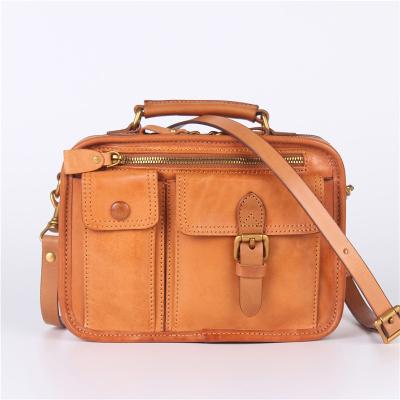 China Unisex Women Men Messenger Bag Top Layer GENUINE LEATHER Retro Vegetable Tanned Small Square Shoulder Bag Leather Briefcase For Lady for sale