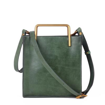 China Fashion Leather Lady Messenger Bag Retro Handbag Top Layer Vegetable Tanned Cowhide Art Small Square Bag For Girls Handbag Women for sale