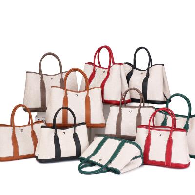 China Fashion Factory Wholesale First Layer Cowhide With Canvas Shoulder Messenger Bag Leather Bee Handbags Garden Bag for sale